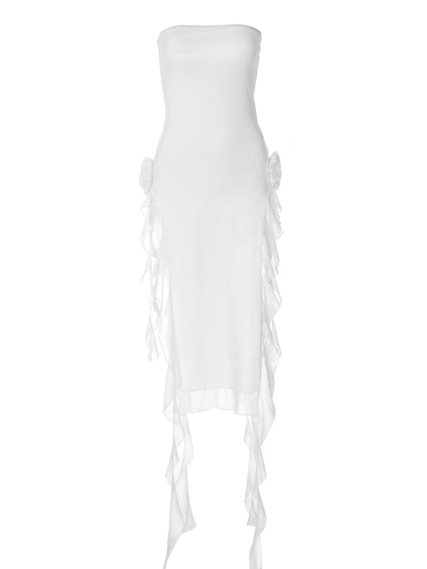 Women's Sexy Style Breast-Wrapped Splicing Lace Exposed Leg-Slit Dress Shello Creative Boutique