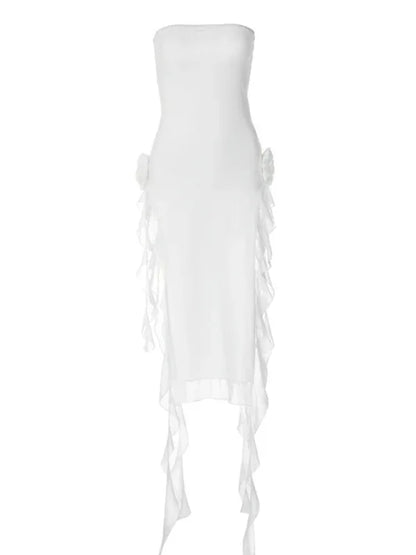 Women's Sexy Style Breast-Wrapped Splicing Lace Exposed Leg-Slit Dress - Shello's Creative Boutique
