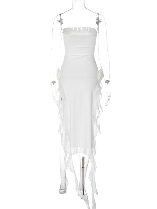Women's Sexy Style Breast-Wrapped Splicing Lace Exposed Leg-Slit Dress Shello Creative Boutique