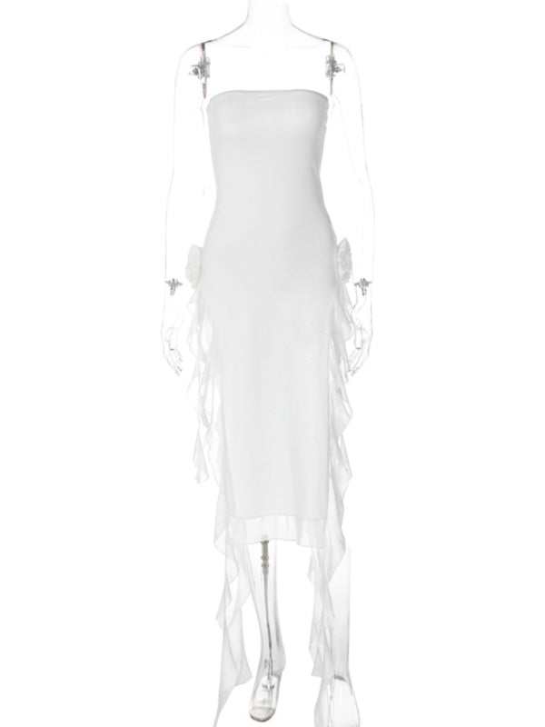Women's Sexy Style Breast-Wrapped Splicing Lace Exposed Leg-Slit Dress Shello Creative Boutique