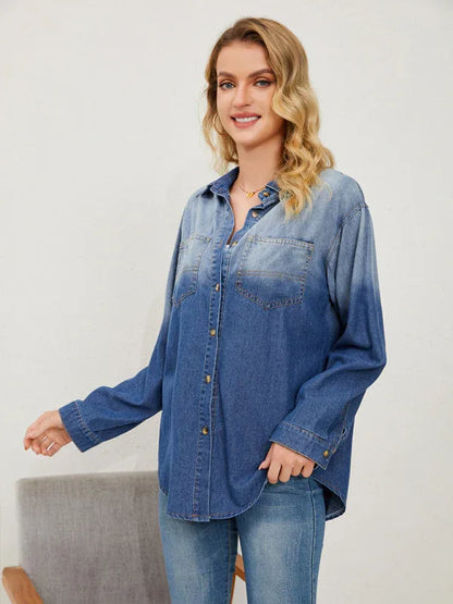 Comfortable Casual Gradient Denim Shirt Jacket - Shello's Creative Boutique