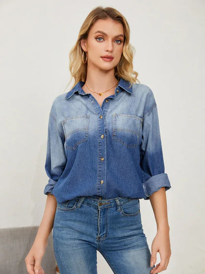 Comfortable Casual Gradient Denim Shirt Jacket - Shello's Creative Boutique