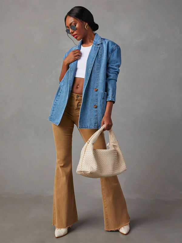 New vintage light color heavy washed denim suit jacket