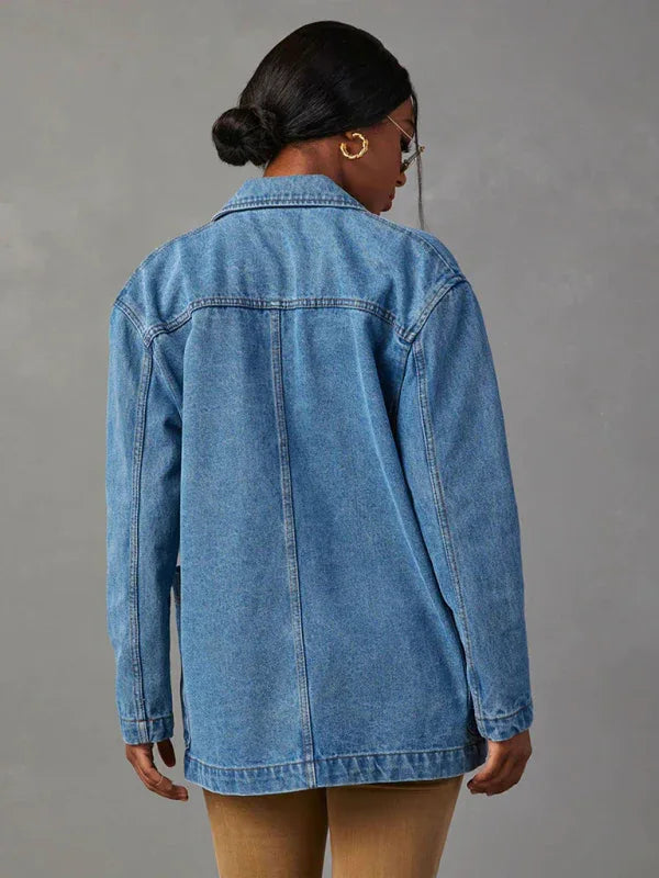 New Vintage Light Color Heavy Washed Denim Suit Jacket - Shello's Creative Boutique