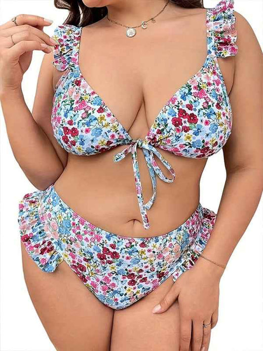 New Plus Size Sexy Split Swimsuit with Floral Lace Bikini - Confidence and Elegance for Spring-Summer