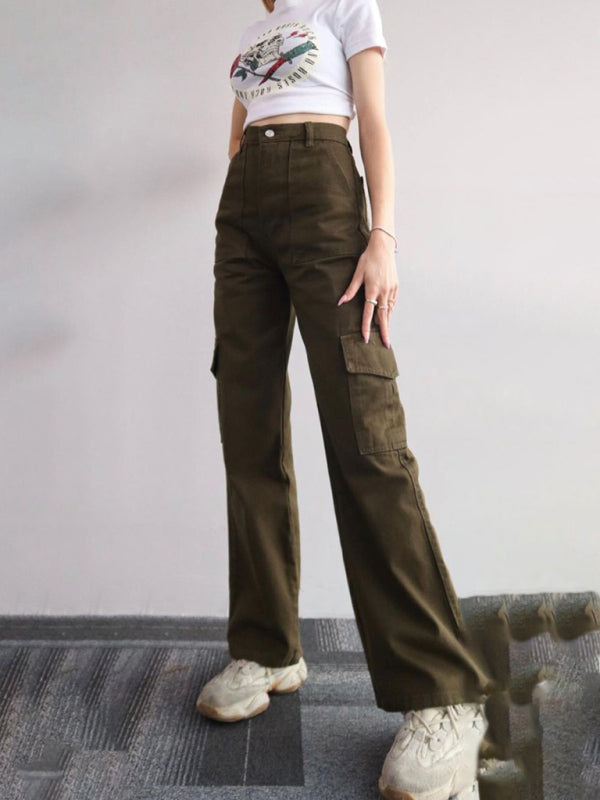 Versatile casual pants, mid-rise three-dimensional pocket trousers, waist-cinching overalls Shello's Creative Boutique