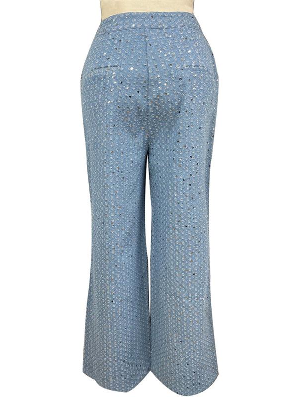 Women's Casual Sequined Denim Straight Pants Shello Creative Boutique