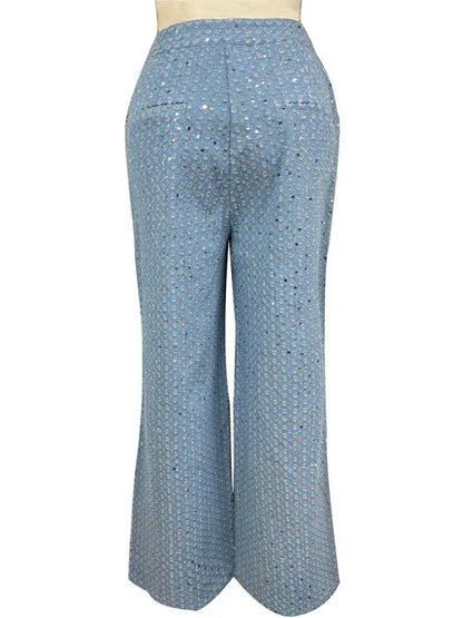 Women's Casual Sequined Denim Straight Pants – Sparkle Flow Edit - Shello's Creative Boutique