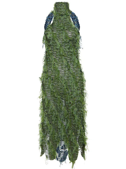 Women's Sexy Tassel Long Dress with High Collar Sleeveless Design - Shello's Creative Boutique