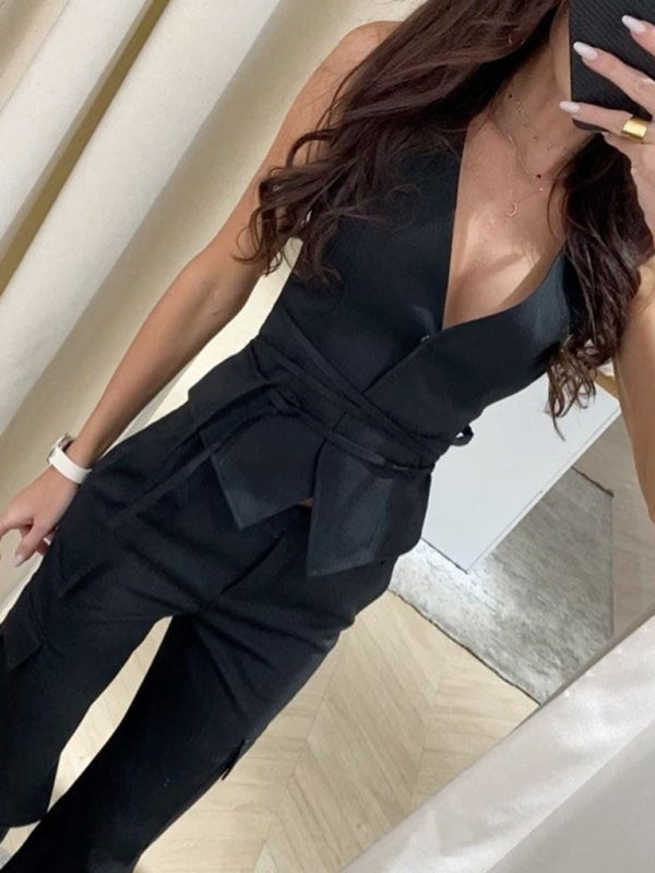 New lace up casual loose fashion vest Shello's Creative Boutique