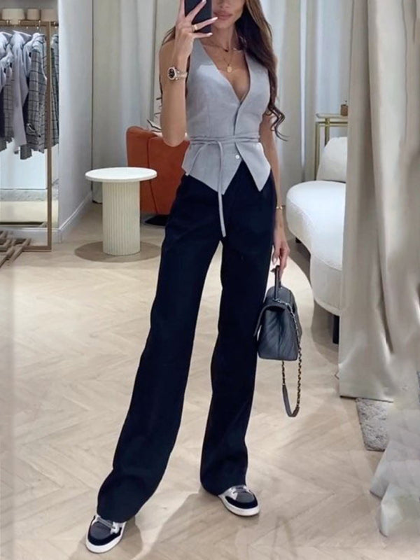 New lace up casual loose fashion vest Shello's Creative Boutique