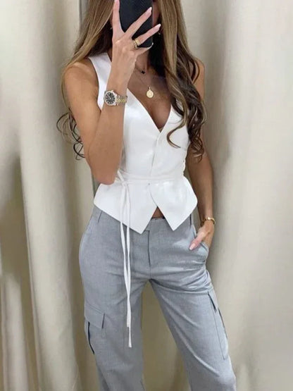 New Lace-Up Casual Loose Fashion Vest – Effortless Style, Everyday Comfort - Shello's Creative Boutique