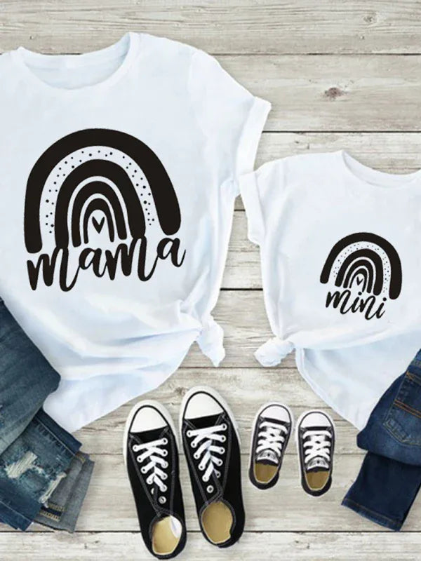 New Rainbow Mama and Mini Family printed short-sleeved T-shirt (mom style) - Shello's Creative Boutique
