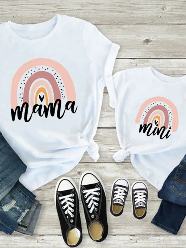 New Rainbow Mama and Mini Family printed short-sleeved T-shirt (mom style) - Shello's Creative Boutique