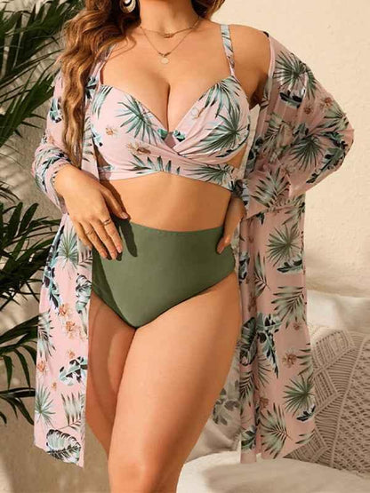 Large Size Bikini Swimsuit - Three-Piece Printed Mesh Design - Shello's Creative Boutique