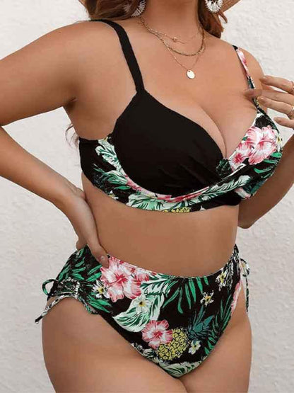 Plus Size Drawstring Floral Tankini - Shello's Creative Boutique
