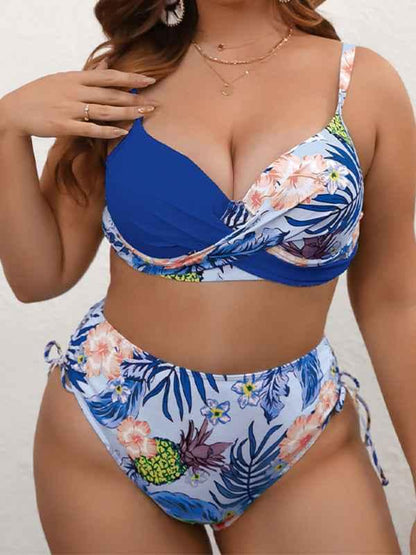 Plus Size Drawstring Floral Tankini - Shello's Creative Boutique