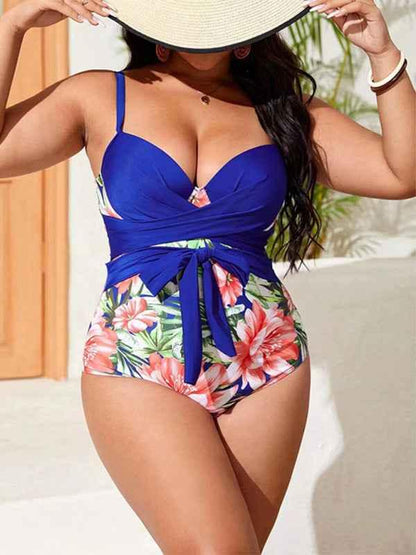 Large Size Sexy Swimsuit - Printed Hip-Covering Strappy One-Piece - Shello's Creative Boutique