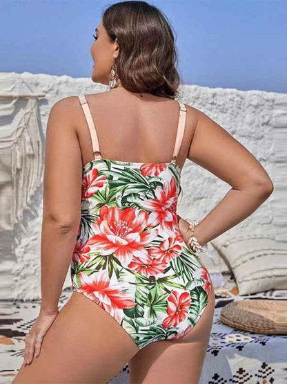 Large Size Sexy Swimsuit - Printed Hip-Covering Strappy One-Piece - Shello's Creative Boutique