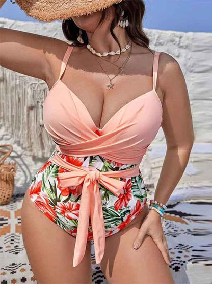 Large Size Sexy Swimsuit - Printed Hip-Covering Strappy One-Piece - Shello's Creative Boutique