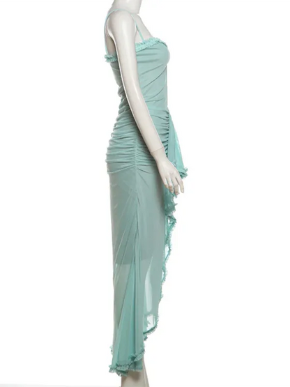Women's New Style Hollow Solid Color Slit Irregular Suspender Dress | Bold & Chic Spring-Summer Fashion - Shello's Creative Boutique