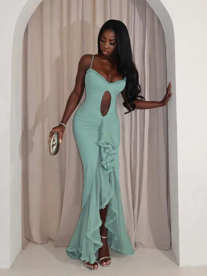 Women's New Style Hollow Solid Color Slit Irregular Suspender Dress | Bold & Chic Spring-Summer Fashion - Shello's Creative Boutique