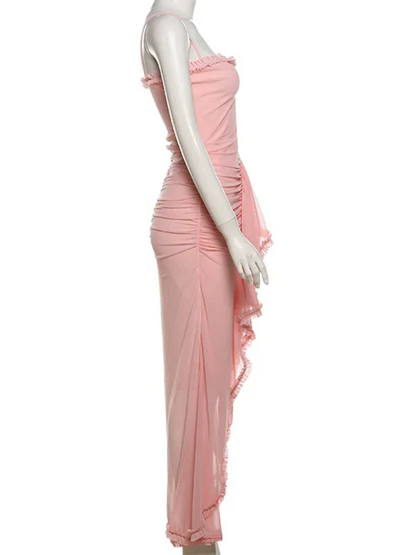 Women's New Style Hollow Solid Color Slit Irregular Suspender Dress | Bold & Chic Spring-Summer Fashion - Shello's Creative Boutique