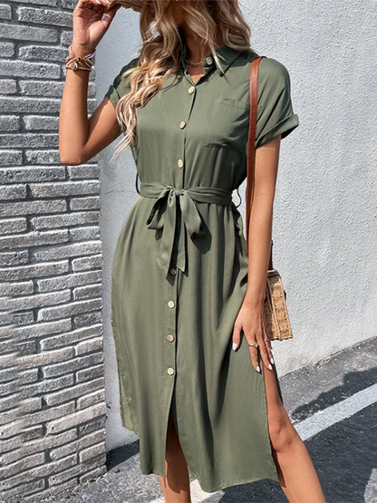Women's Slit Solid Colour Dress – Effortless Style for Spring and Summer - Shello's Creative Boutique