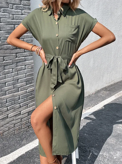 Women's Slit Solid Colour Dress – Effortless Style for Spring and Summer - Shello's Creative Boutique