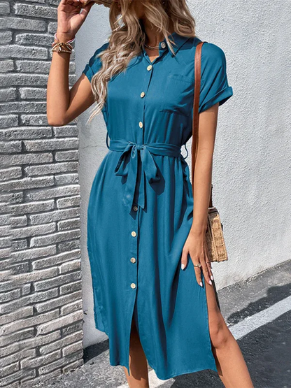 Women's Slit Solid Colour Dress – Effortless Style for Spring and Summer - Shello's Creative Boutique