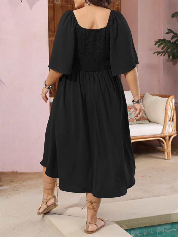Plus Size Bow V-Neck Short-Sleeved Dress