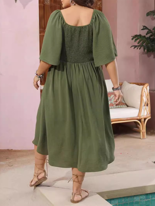 Plus Size Bow V-Neck Short-Sleeved Dress