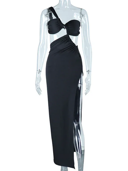 Off-Shoulder Backless Evening Dress with Long Slit - Solid Color Pullover - Shello's Creative Boutique