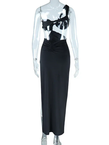Off-Shoulder Backless Evening Dress with Long Slit - Solid Color Pullover - Shello's Creative Boutique
