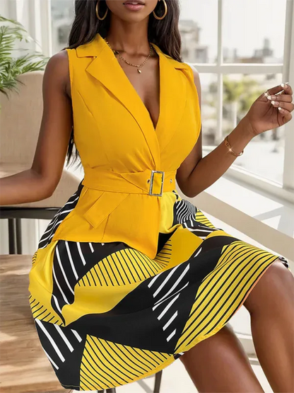 Women's Geometric Print Dress – Bold & Elegant Sleeveless Style for Every Occasion - Shello's Creative Boutique