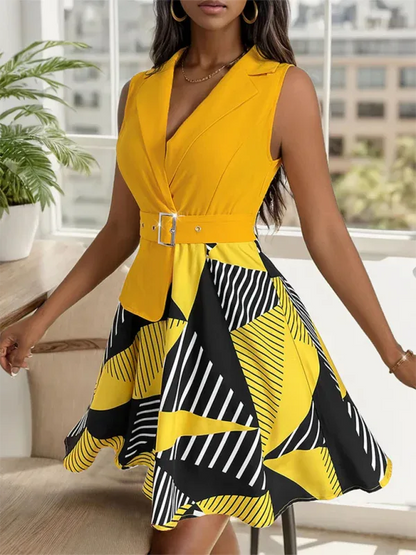 Women's Geometric Print Dress – Bold & Elegant Sleeveless Style for Every Occasion - Shello's Creative Boutique