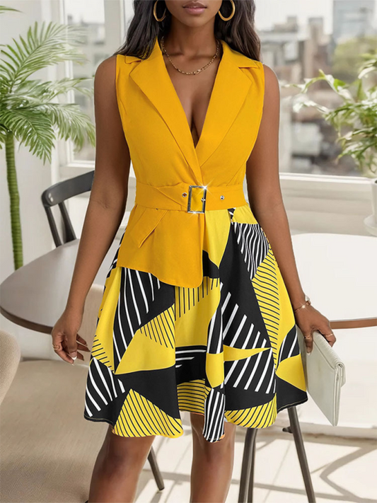 Women's Sleeveless Geometric Print Dress Shello Creative Boutique