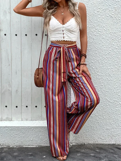 New Loose Striped High Waist Elastic Wide Leg Pants | Effortless Bohemian Chic - Shello's Creative Boutique