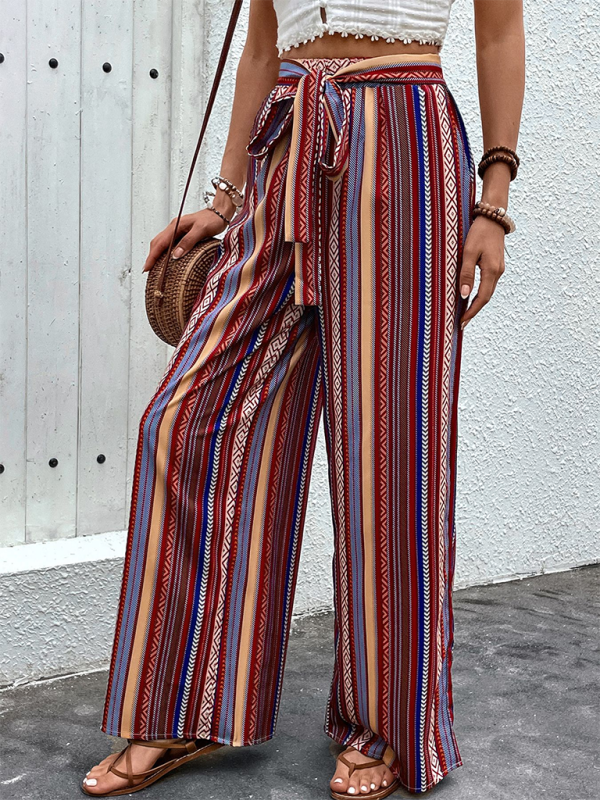 New loose striped high waist elastic wide leg pants Shello's Creative Boutique