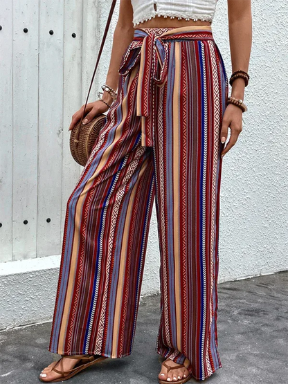 New Loose Striped High Waist Elastic Wide Leg Pants | Effortless Bohemian Chic - Shello's Creative Boutique