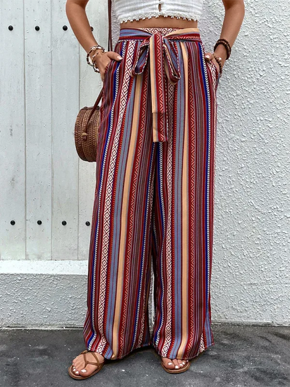 New Loose Striped High Waist Elastic Wide Leg Pants | Effortless Bohemian Chic - Shello's Creative Boutique