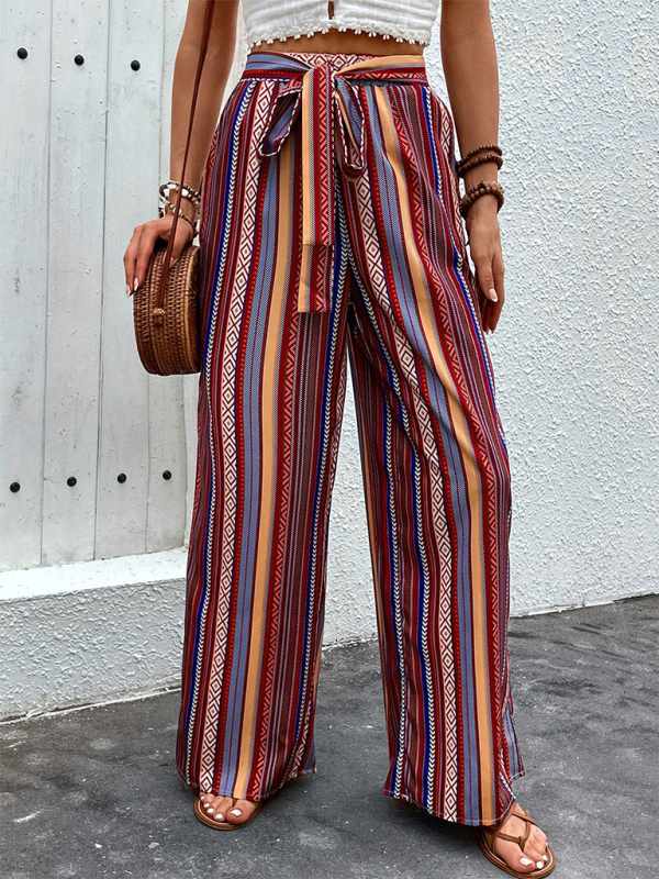 New loose striped high waist elastic wide leg pants Shello's Creative Boutique