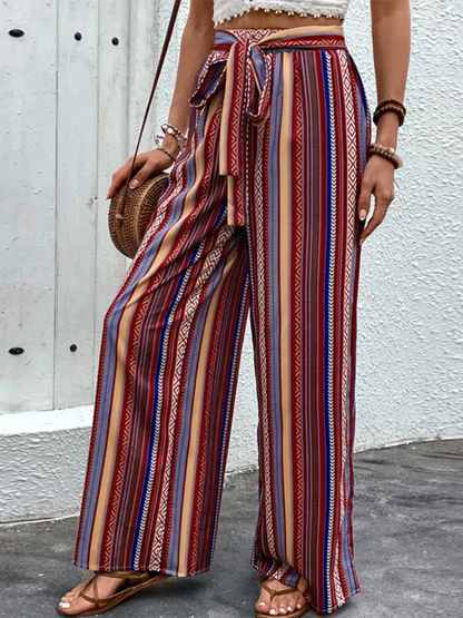 New Loose Striped High Waist Elastic Wide Leg Pants | Effortless Bohemian Chic - Shello's Creative Boutique