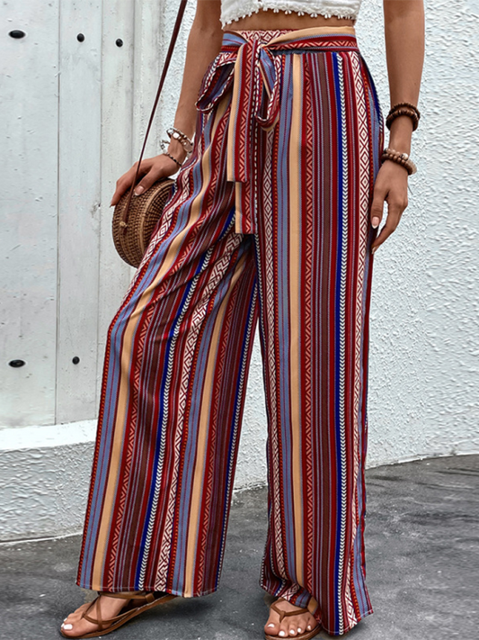 New loose striped high waist elastic wide leg pants Shello's Creative Boutique