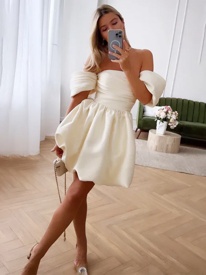 One-Shoulder Princess Dress - Sexy Tube Top Evening Gown with Princess Sleeves - Shello's Creative Boutique