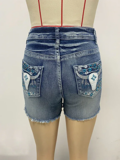 New American Retro Embroidered Denim Shorts – Classic Reboot - Shello's Creative Boutique