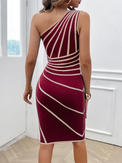Women's Striped Hip-Wrapped Slit Sweater Dress - Shello's Creative Boutique