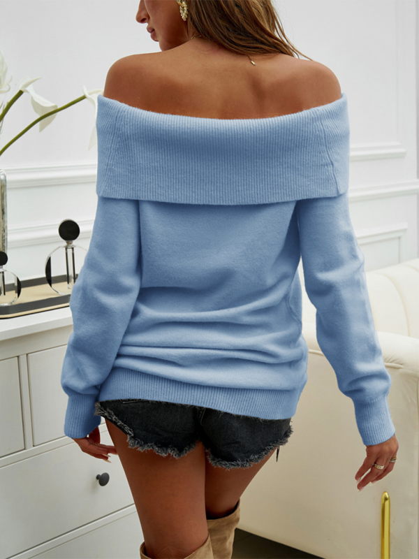 Women's Casual One-Shoulder Pullover Sweater – Bold and Cozy Style