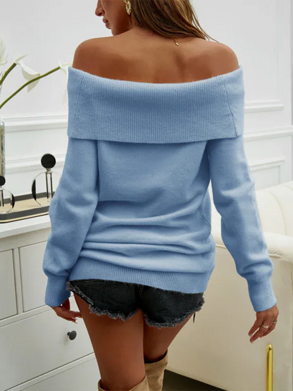Women's One-Shoulder Pullover Sweater - Bold and Cozy Casual Style - Shello's Creative Boutique