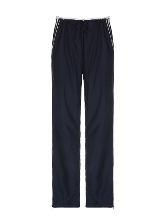 Street sports webbing contrast color casual pants elastic waist tie loose wide leg pants Shello's Creative Boutique